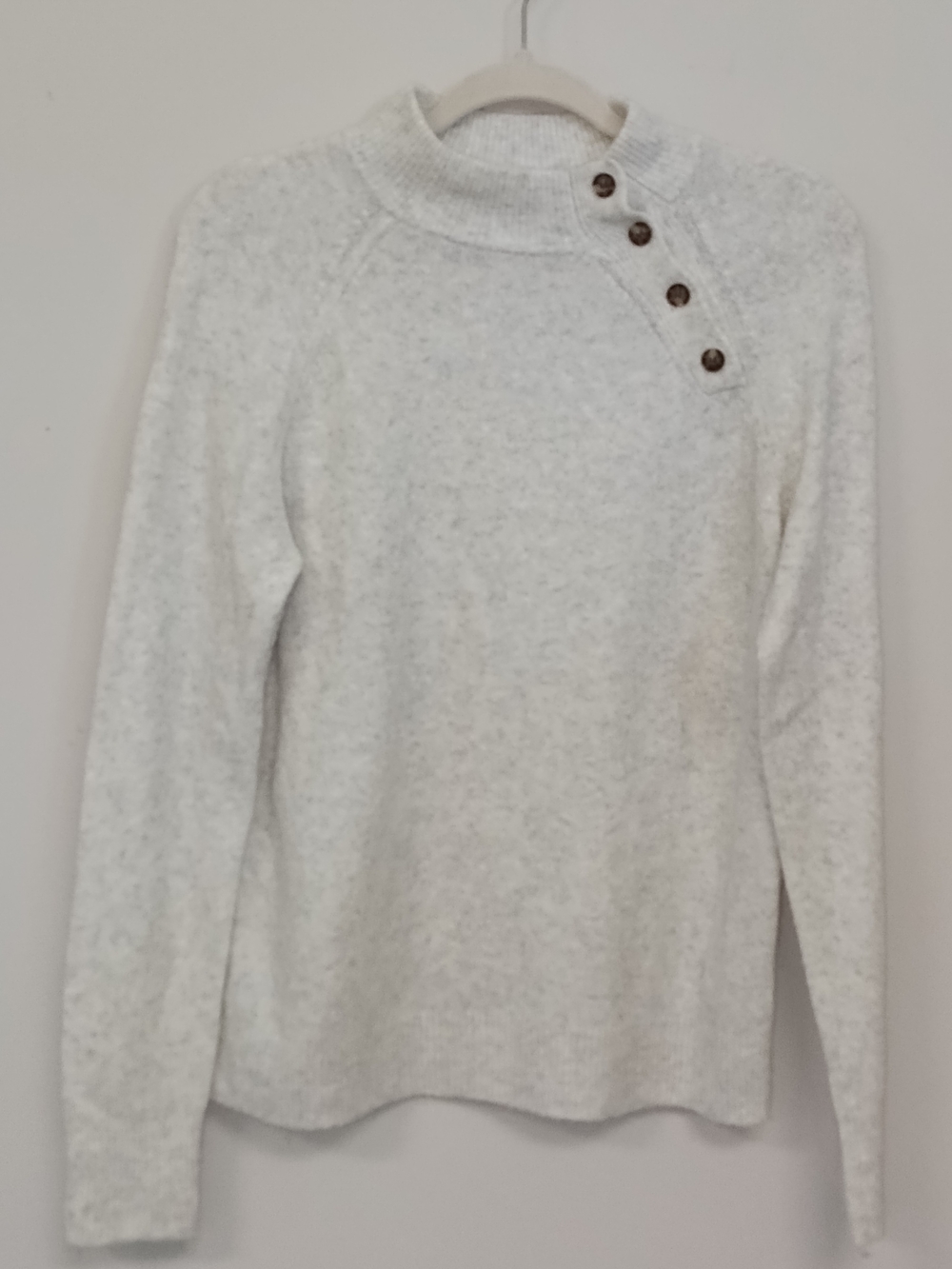 J. Crew Heather Gray Cream Mock Neck Button Up Soft Cozy Wool Blend Sweater SM